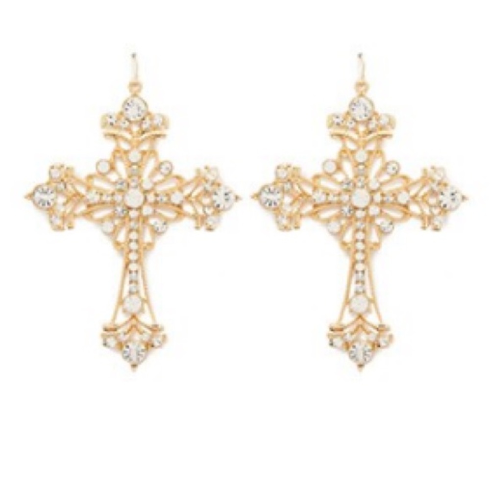 Rhinestone Embellished Cross Drop Earrings